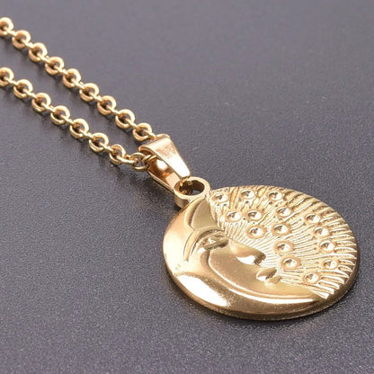 Wholesale Jewelry Retro Human Geometric Moon 304 Stainless Steel Plating Pendant Necklace