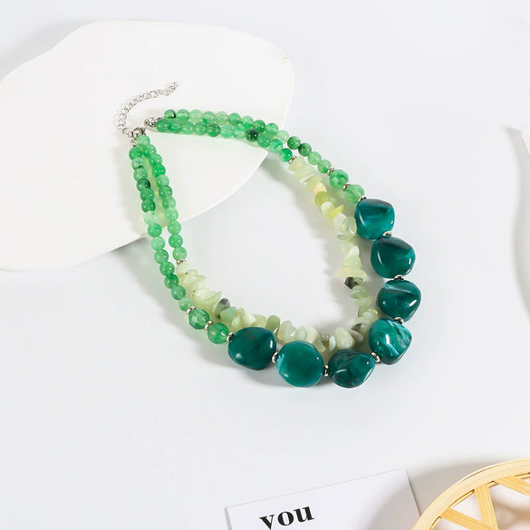 Wholesale Jewelry Retro Irregular Geometric Plastic Resin Organic Glass Beaded Necklace With Electroplating