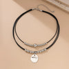 Wholesale Jewelry Retro Leather Wax Thread Alloy U Shape Electroplating Pendant Clavicle Chain Multilayer Necklace