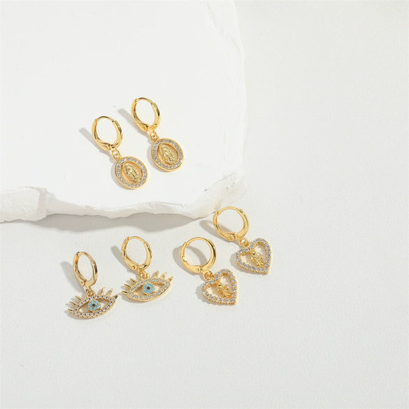 Wholesale Jewelry Retro Love Design Heart Shape Copper Electroplated Women's Pendant Earrings