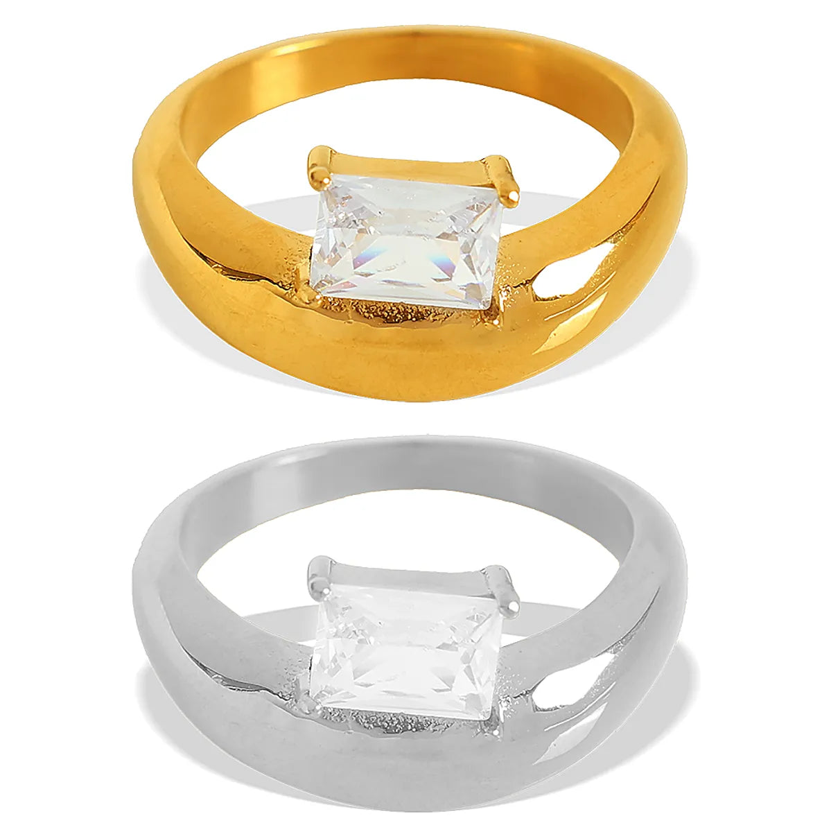 Wholesale Jewelry Retro Luxurious French Style Geometric 304 Stainless Steel Zircon 18K Gold Plated Polishing Inlay Rings