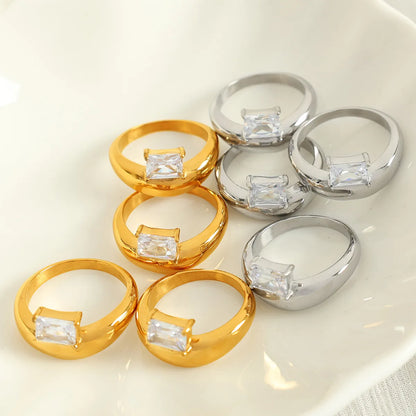 Wholesale Jewelry Retro Luxurious French Style Geometric 304 Stainless Steel Zircon 18K Gold Plated Polishing Inlay Rings