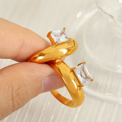 Wholesale Jewelry Retro Luxurious French Style Geometric 304 Stainless Steel Zircon 18K Gold Plated Polishing Inlay Rings