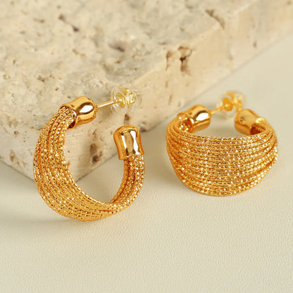 Wholesale Jewelry Retro Luxurious IG Style C Shape Solid Color 304 Stainless Steel 18K Gold Plated Polishing Rings Earrings