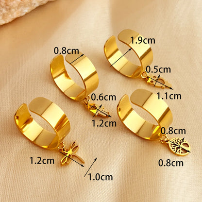 Wholesale Jewelry Retro Luxurious Simple Style Palm Tree Dragonfly 304 Stainless Steel 18K Gold Plated Hollow Out Charm Rings Open Rings