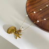 Wholesale Jewelry Retro Marine Style Beach Starfish Shell 316L Stainless Steel  18K Gold Plated Pendant Necklace