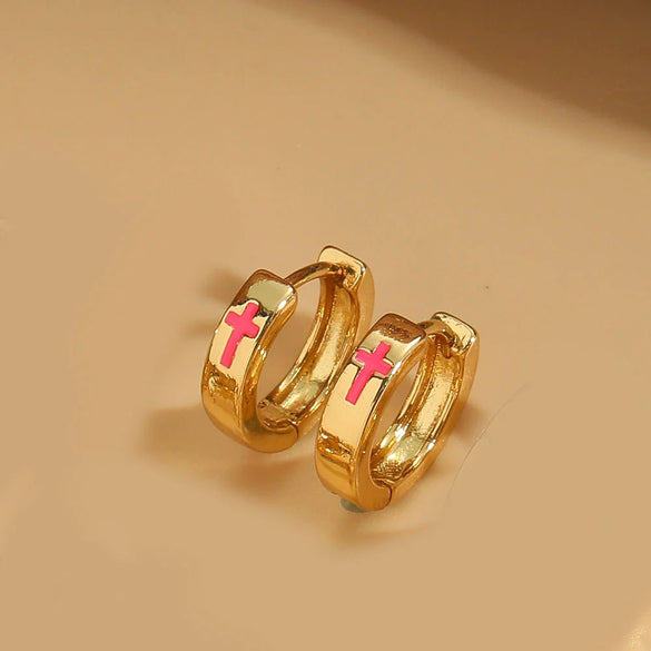 Wholesale Jewelry Retro Minimalist Geometric Copper Electroplated Cross Design Women's Earrings