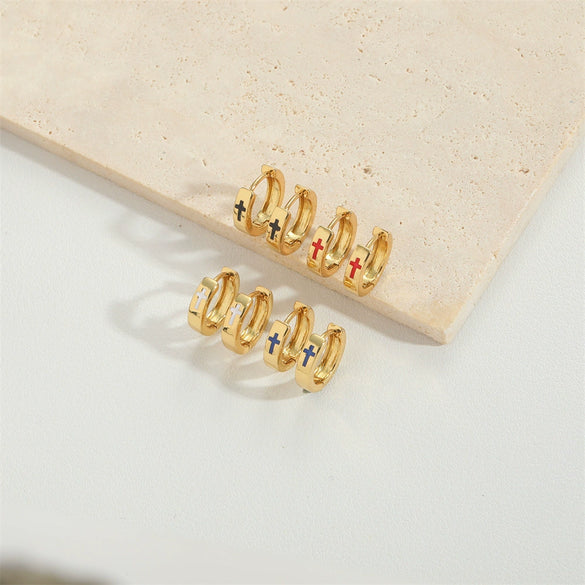 Wholesale Jewelry Retro Minimalist Geometric Copper Electroplated Cross Design Women's Earrings
