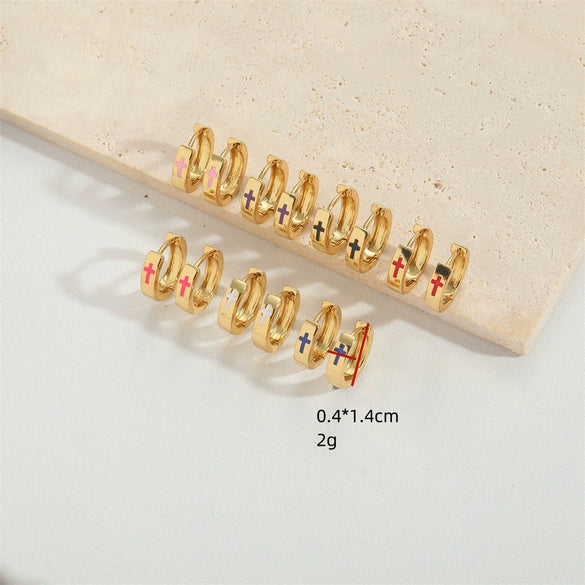 Wholesale Jewelry Retro Minimalist Geometric Copper Electroplated Cross Design Women's Earrings