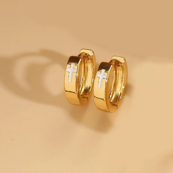 Wholesale Jewelry Retro Minimalist Geometric Copper Electroplated Cross Design Women's Earrings