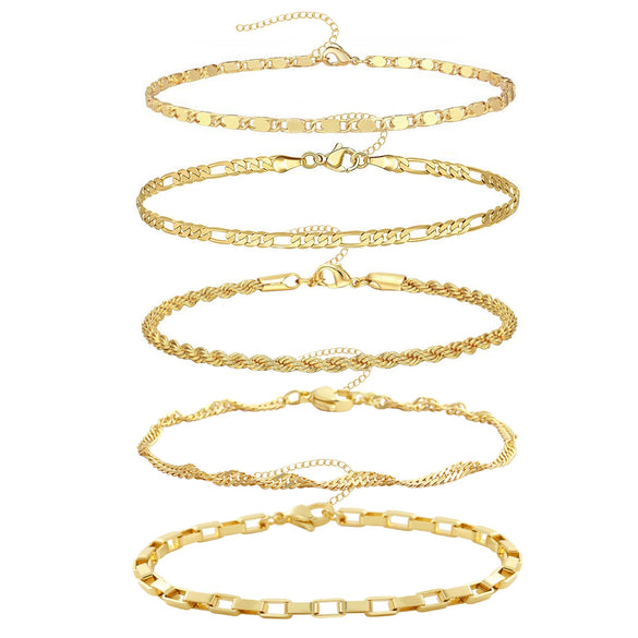 Wholesale Jewelry Retro Minimalist Geometric Copper Gold Plated Bracelet Suit