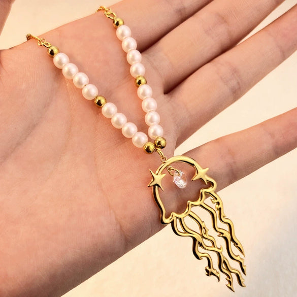 Wholesale Jewelry Retro Minimalist Ushaped Fresh Water Pearl Pendant Stainless Steel And Titanium Steel Clavicle Chain With Electroplating