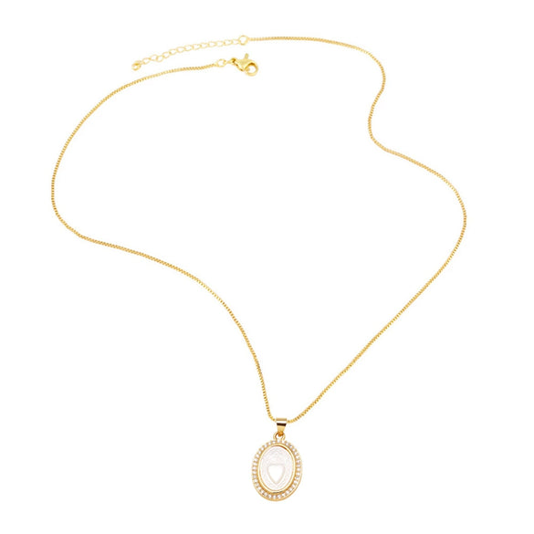 Wholesale Jewelry Retro Mother Of Pearl Love Pendant Necklace Copper Gold Plated Geometric Style Box Chain Women's