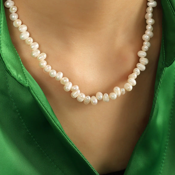 Wholesale Jewelry Retro Natural Pearl 316L Stainless Steel Electroplated Necklace For Women