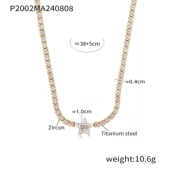 Wholesale Jewelry Retro New Geometric Star Pendant Necklace Encrusted With Zircon 316L Stainless Steel 18K Gold Plated
