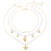 Wholesale Jewelry Retro Ocean Holiday Imitation Pearl Starfish Shell Necklace For Women With Star Pattern And Set With Diamonds In Mixed Materials And Alloy Pendant