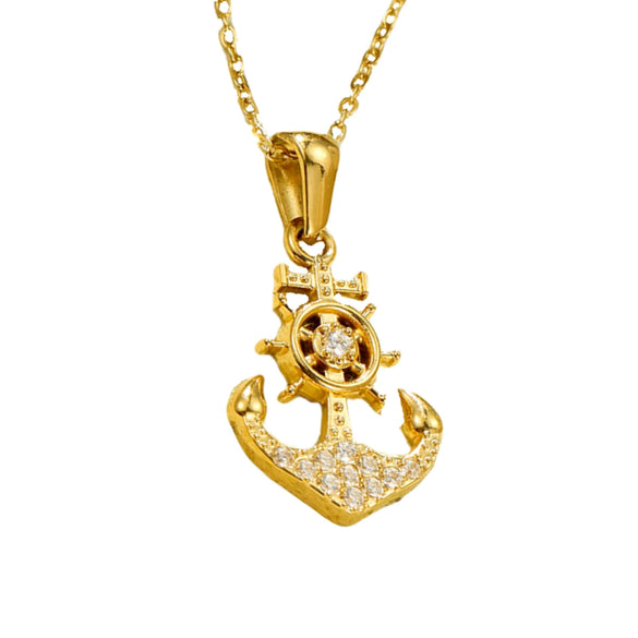 Wholesale Jewelry Retro Ocean Style Pirate Ship Stainless Steel Anchor Necklace Inlaid With Zircon Electroplated