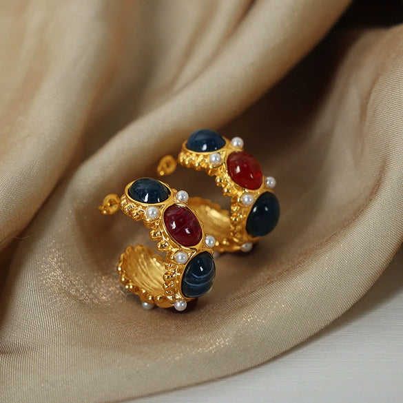 Wholesale Jewelry Retro Palace Style Geometric Titanium Steel 18K Gold Plated Earrings