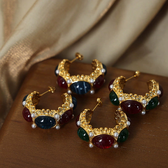 Wholesale Jewelry Retro Palace Style Geometric Titanium Steel 18K Gold Plated Earrings