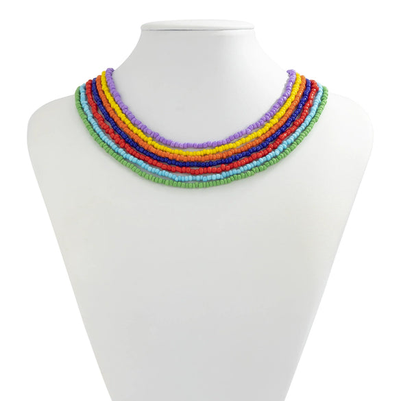 Wholesale Jewelry Retro Personality Geometric Rice Beads Woven Necklace Set With Electroplating For Women