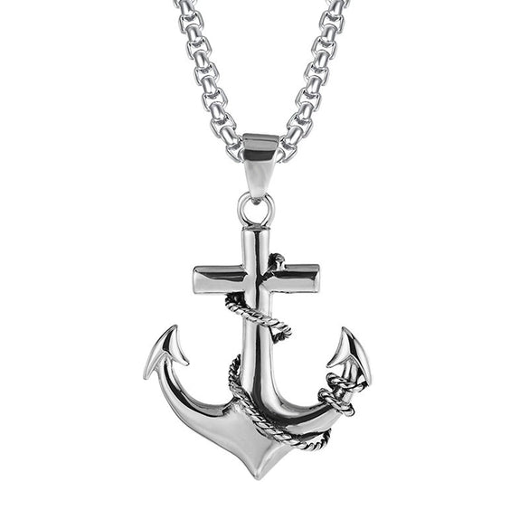 Wholesale Jewelry Retro Punk Navy Anchor Titanium Steel Pendant Necklace With Baking Paint Pattern Of Letters Numbers Text
