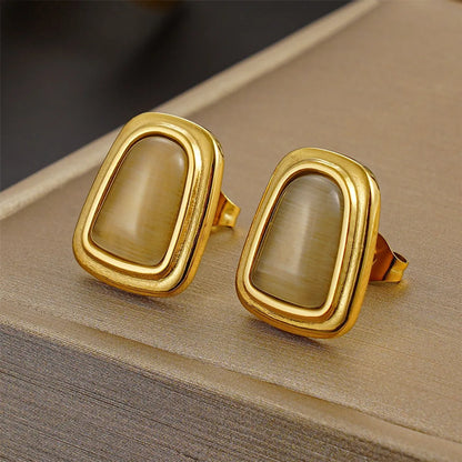 Wholesale Jewelry Retro Rectangle 304 Stainless Steel Imitation Opal Gold Plated Plating Inlay Jewelry Set