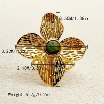 Wholesale Jewelry Retro Roman Style Streetwear Flower 304 Stainless Steel Turquoise 14K Gold Plated Plating Inlay Open Rings