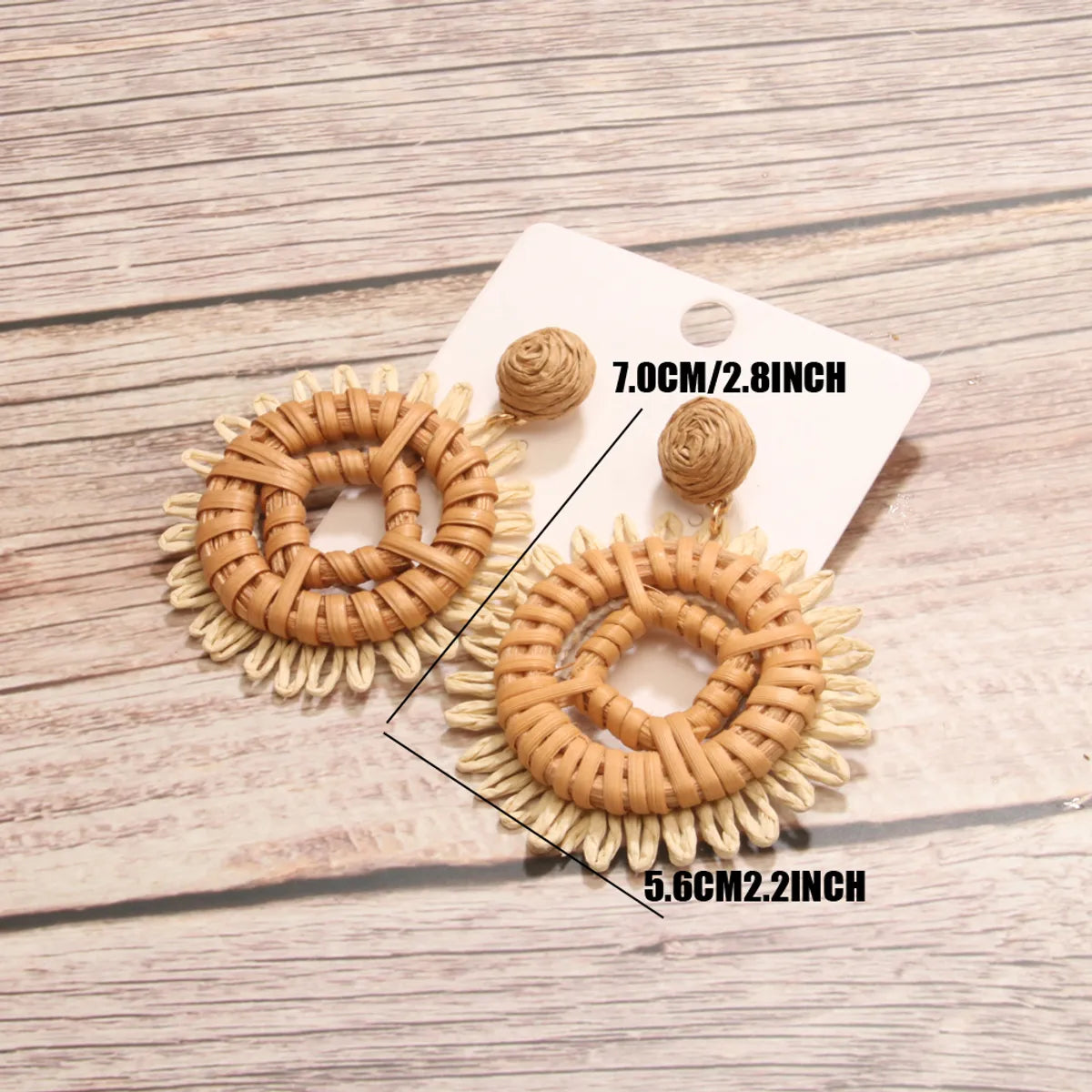 Wholesale Jewelry Retro Round Square Raffia Handmade Drop Earrings