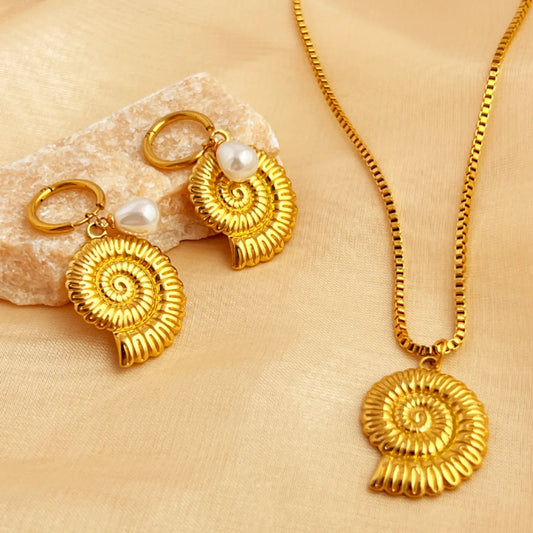 Wholesale Jewelry Retro Shell 201 Stainless Steel Gold Plated Plating Jewelry Set