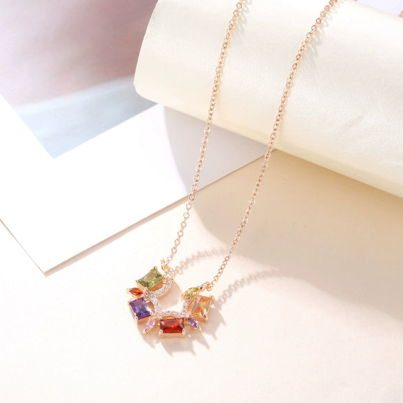 Wholesale Jewelry Retro Simple Fashion Inlaid Artificial Zircon Ochain Necklace With Geometric Pattern