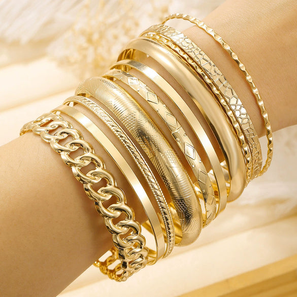 Wholesale Jewelry Retro Simple Folding Alloy Iron Geometric Electroplating Unisex Bracelet Set