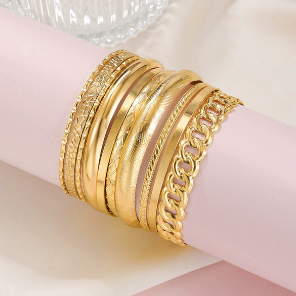 Wholesale Jewelry Retro Simple Folding Alloy Iron Geometric Electroplating Unisex Bracelet Set