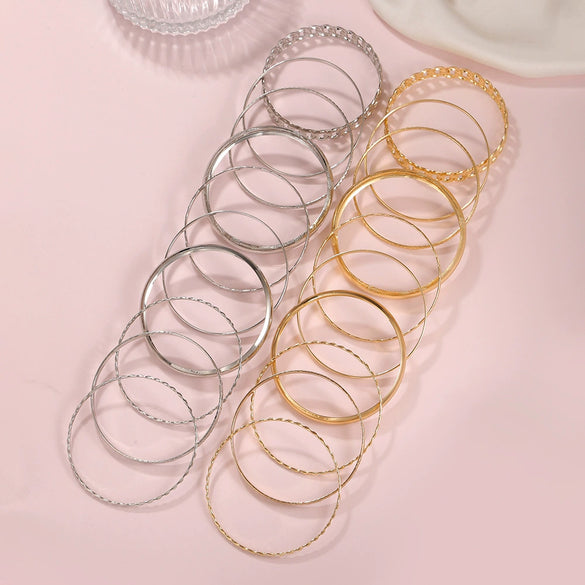 Wholesale Jewelry Retro Simple Folding Alloy Iron Geometric Electroplating Unisex Bracelet Set