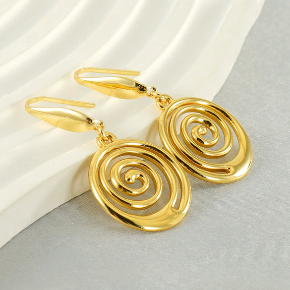 Wholesale Jewelry Retro Simple Handmade Stainless Steel Geometric Vortex Earrings Electroplated