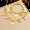 Wholesale Jewelry Retro Simple Heart Pendant Stainless Steel Goldplated Necklace Bracelet Women's Set