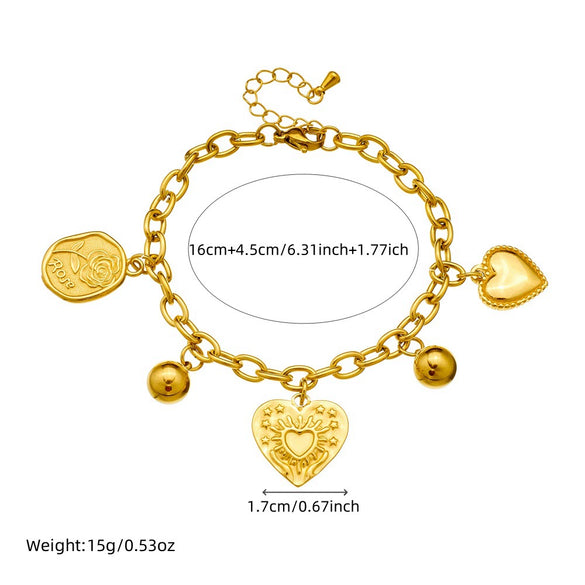 Wholesale Jewelry Retro Simple Heart Pendant Stainless Steel Goldplated Necklace Bracelet Women's Set