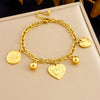 Wholesale Jewelry Retro Simple Heart Pendant Stainless Steel Goldplated Necklace Bracelet Women's Set