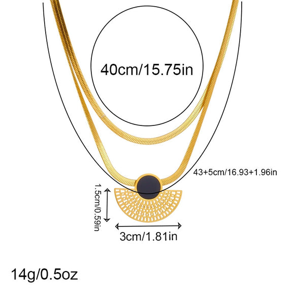 Wholesale Jewelry Retro Simple Stainless Steel Snake Bone Chain Multilayer Fan Pendant Earrings Ring Bracelet Set Gold Plated Electroplating Women's