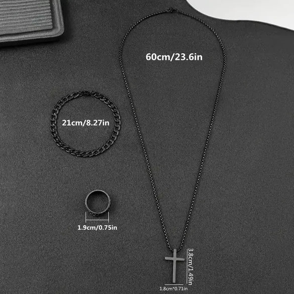 Wholesale Jewelry Retro Simple Style Cross 304 Stainless Steel Gold Plated Jewelry Set