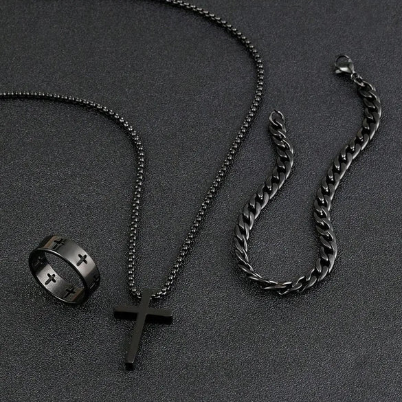 Wholesale Jewelry Retro Simple Style Cross 304 Stainless Steel Gold Plated Jewelry Set