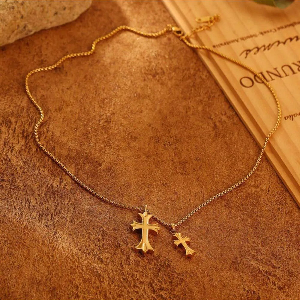 Wholesale Jewelry Retro Simple Style Cross 304 Stainless Steel Zircon Inlay Pendant Necklace