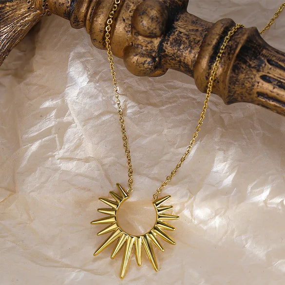 Wholesale Jewelry Retro Simple Style Geometric 304 Stainless Steel Shell Zircon 18K Gold Plated Inlay Pendant Necklace