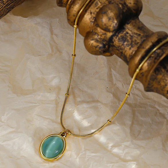 Wholesale Jewelry Retro Simple Style Geometric 304 Stainless Steel Shell Zircon 18K Gold Plated Inlay Pendant Necklace