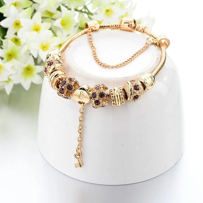 Retro Simple Style Heart Shape Gold Plated Rhinestones Alloy Copper Brass Wholesale Bangle