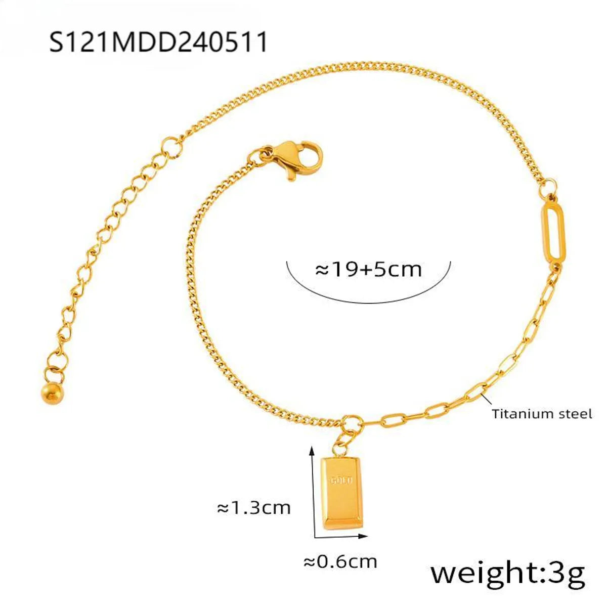 Wholesale Jewelry Retro Simple Style Quadrilateral Round Shell 304 Stainless Steel 18K Gold Plated Beaded Plating Anklet