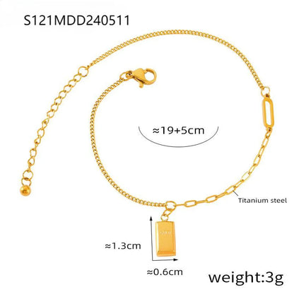 Wholesale Jewelry Retro Simple Style Quadrilateral Round Shell 304 Stainless Steel 18K Gold Plated Beaded Plating Anklet