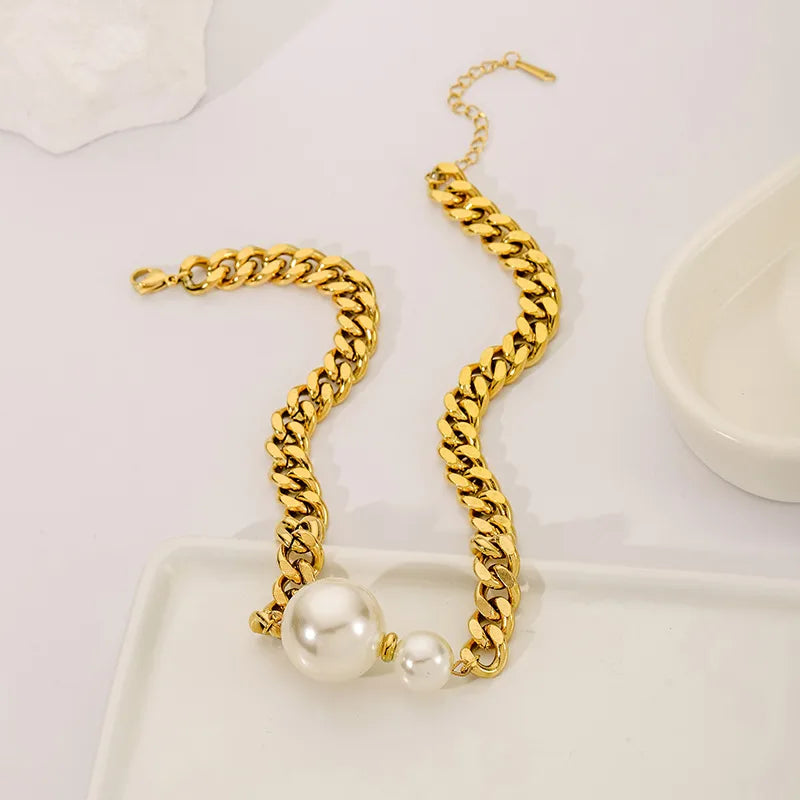 Wholesale Jewelry Retro Simple Style Round 304 Stainless Steel Pearl Pendant Necklace