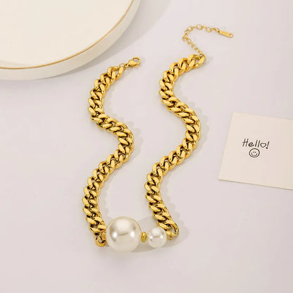 Wholesale Jewelry Retro Simple Style Round 304 Stainless Steel Pearl Pendant Necklace