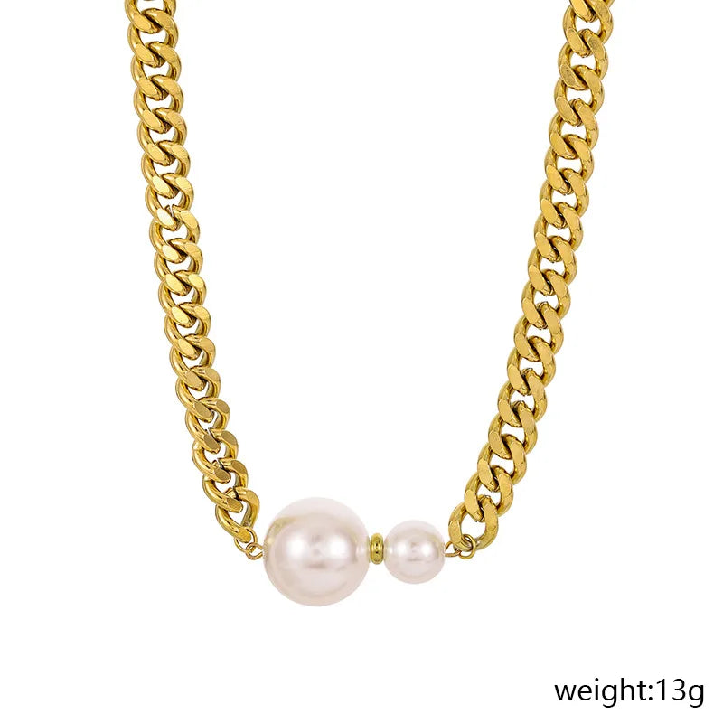 Wholesale Jewelry Retro Simple Style Round 304 Stainless Steel Pearl Pendant Necklace