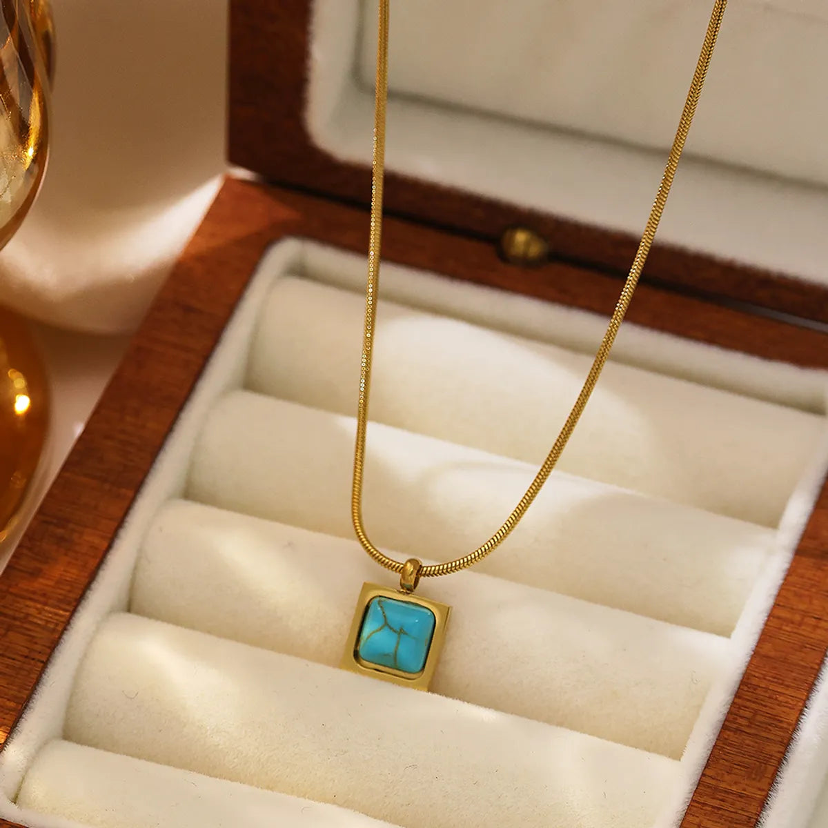 Wholesale Jewelry Retro Simple Style Square 304 Stainless Steel 18K Gold Plated Pendant Necklace